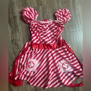 Red and White Striped Nurse Costume for Adults from Leg Avenue